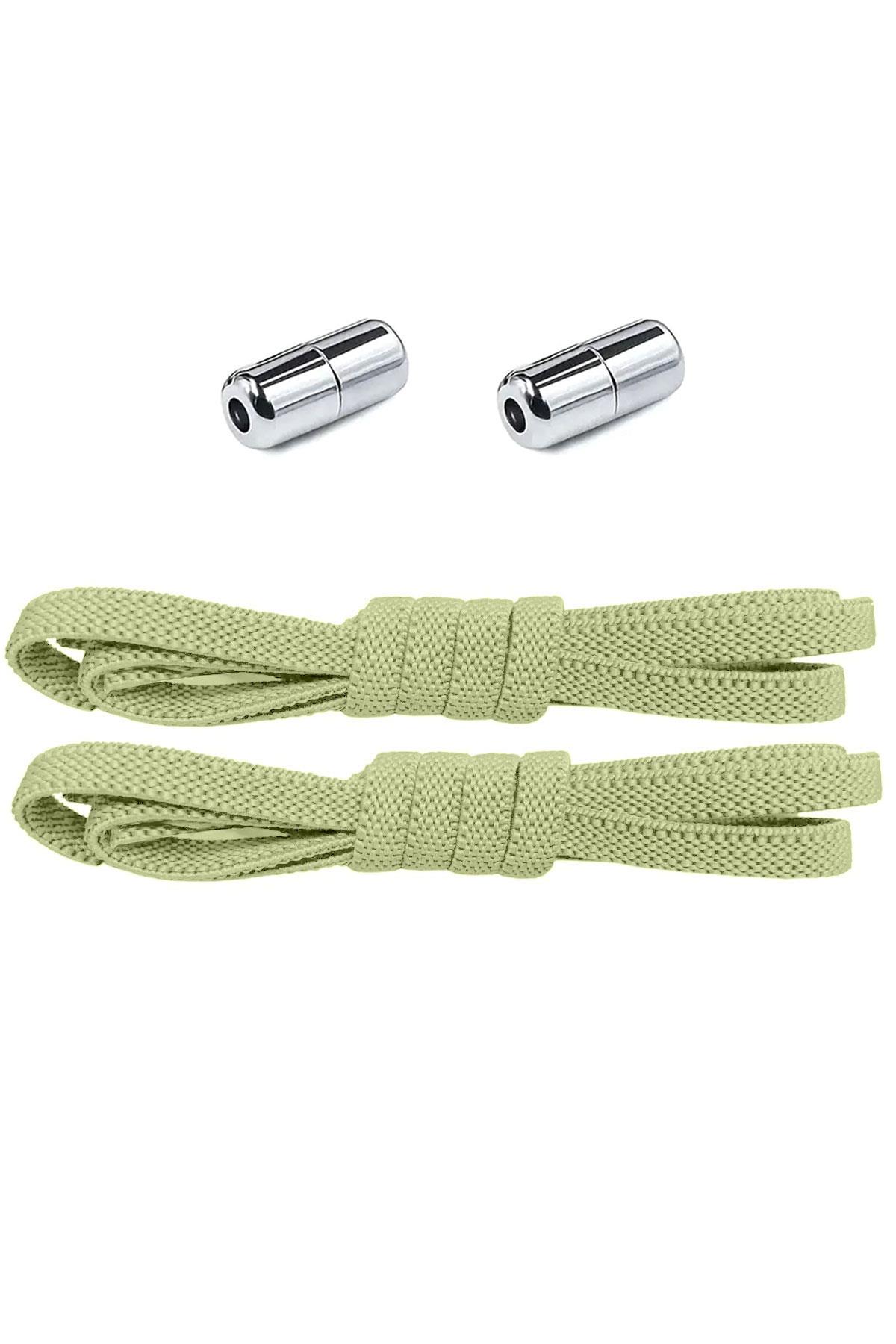 Ayarlanabilir 1 Çift Yeşil Vidalı Kapsül Uçlu 6 MM Lastik Pratik Bağcık