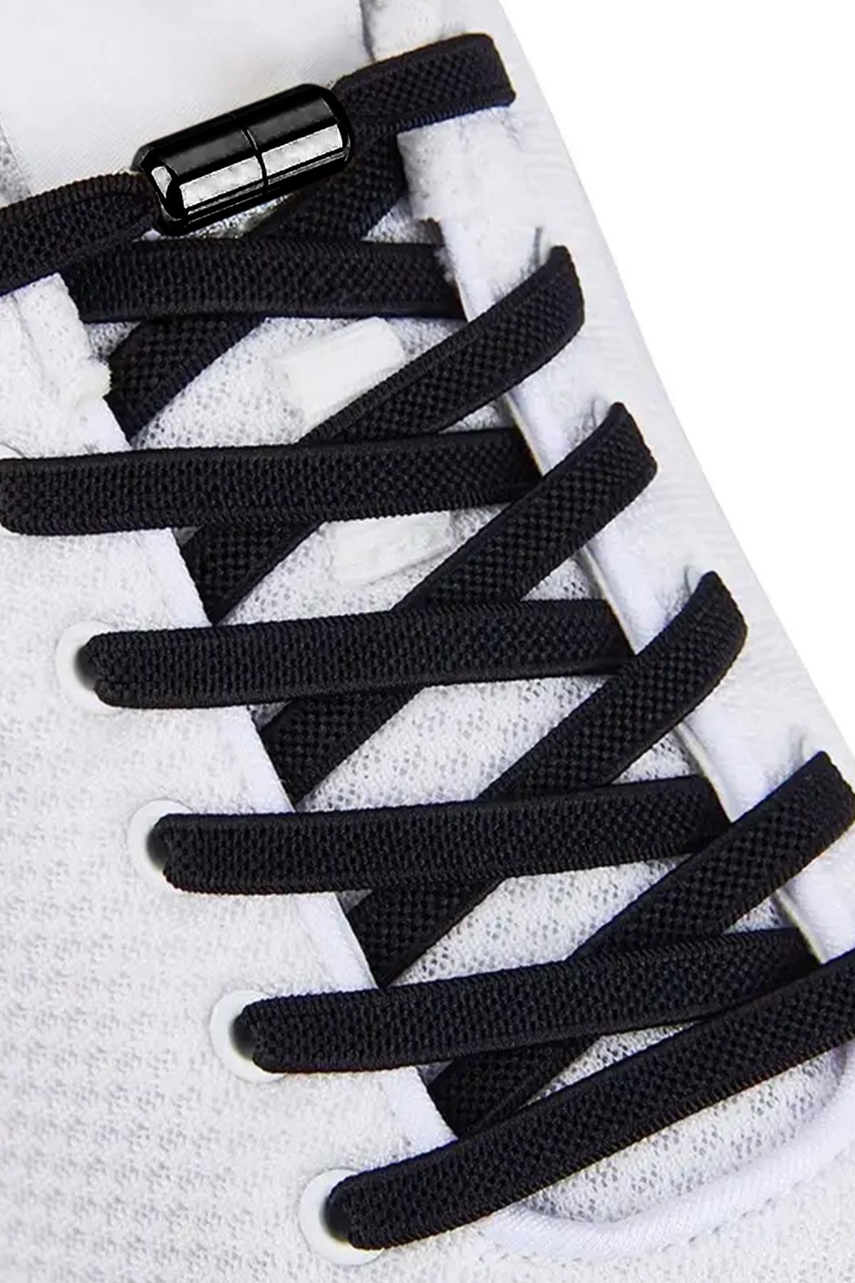 Ayarlanabilir 1 Çift Siyah Vidalı Kapsül Uçlu 6 MM Lastik Pratik Bağcık