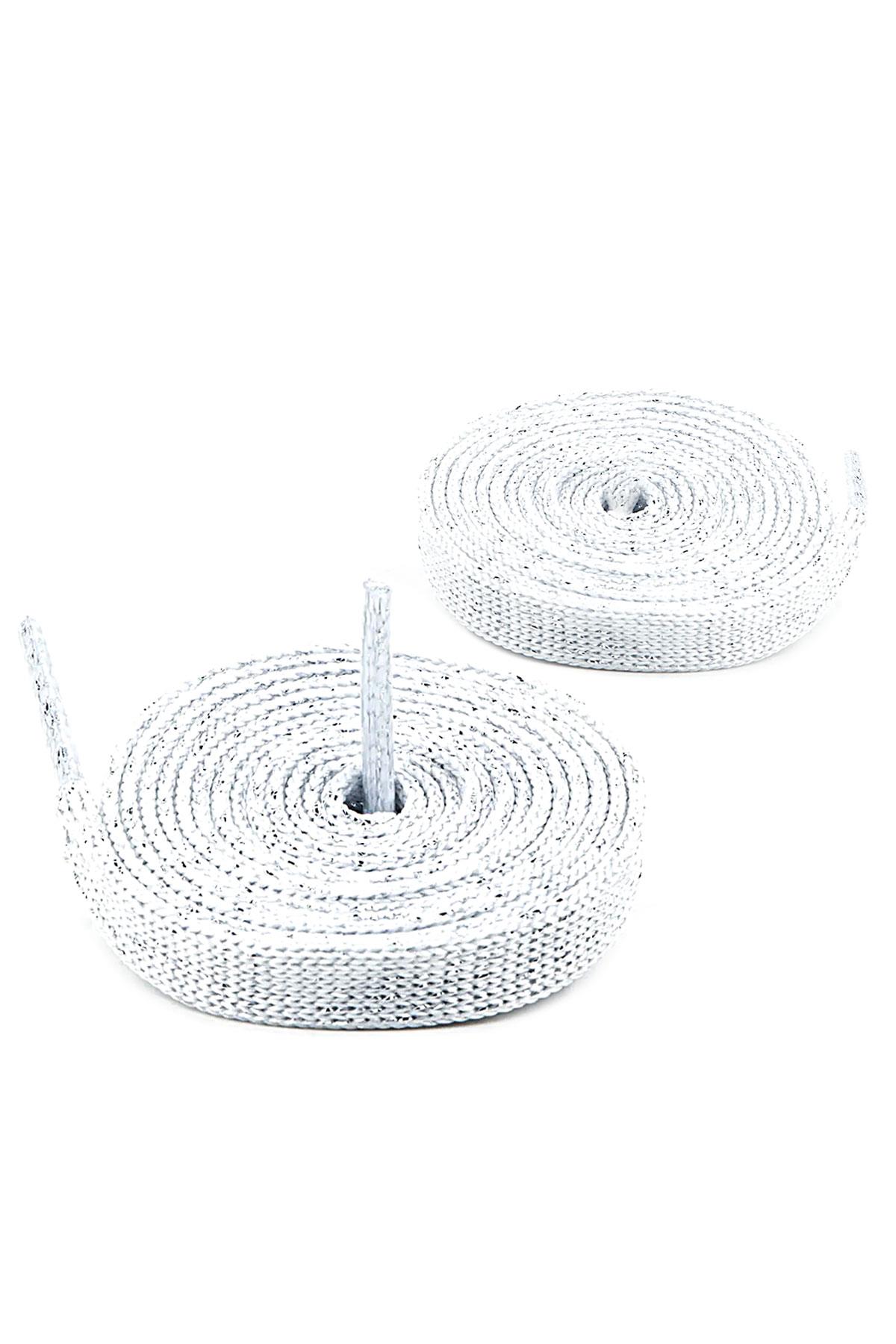 Beyaz Simli 1 cm Kalınlığında 1 Çift 100 Cm Yassı Spor Ayakkabı Bağcığı