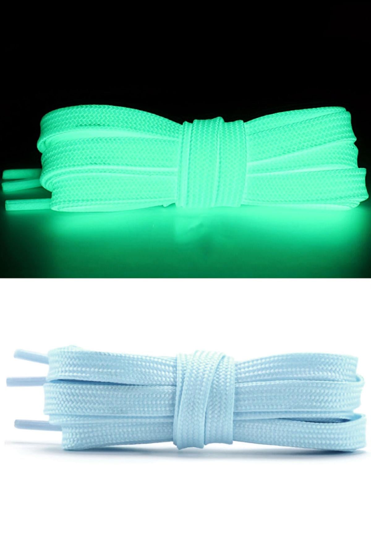 Fosforlu Neon Mavi 1 cm Kalınlığında 1 Çift Yassı Spor Ayakkabı Bağcığı