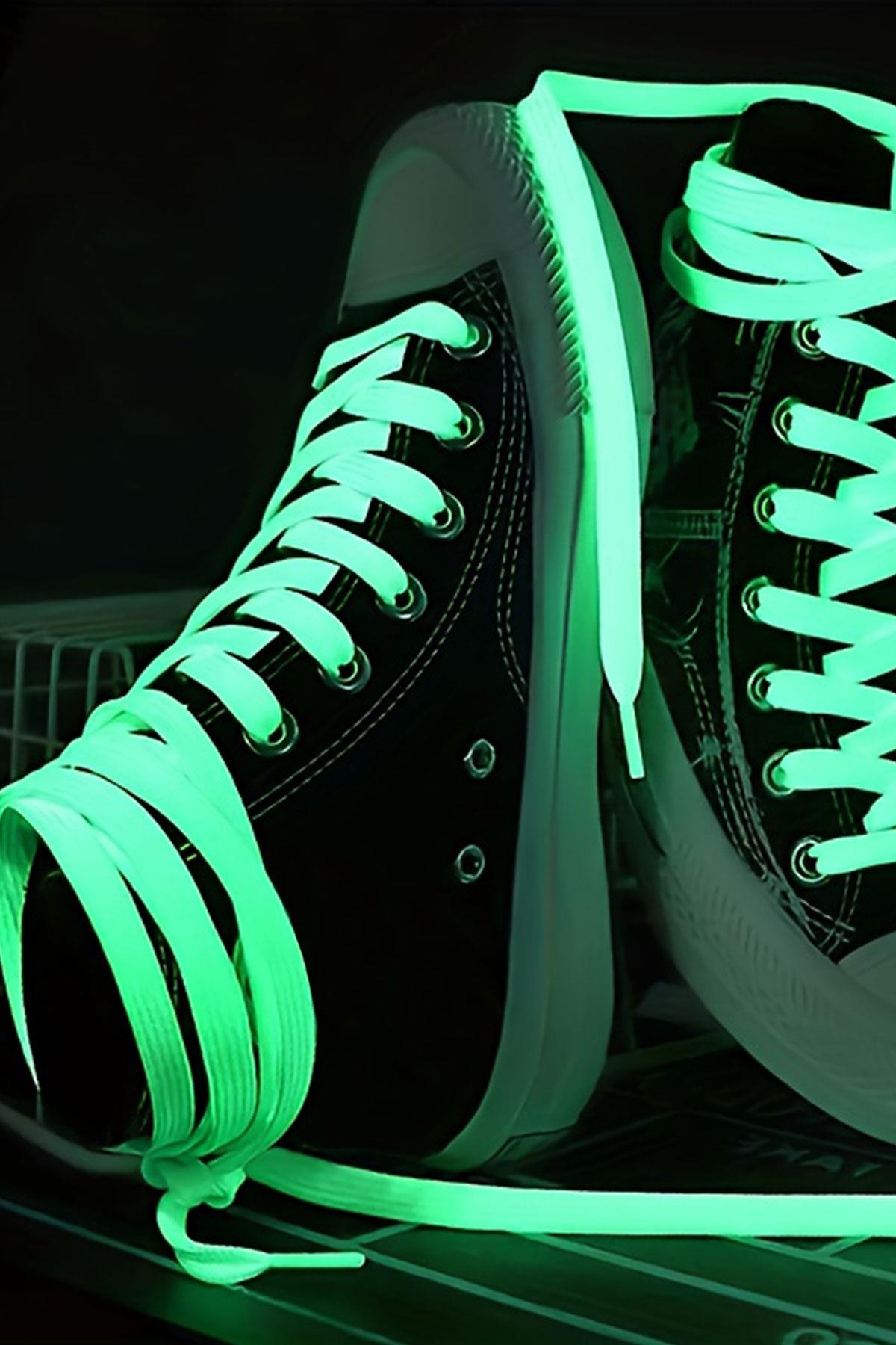 Fosforlu Neon Yeşil 1 cm Kalınlığında 1 Çift Yassı Spor Ayakkabı Bağcığı
