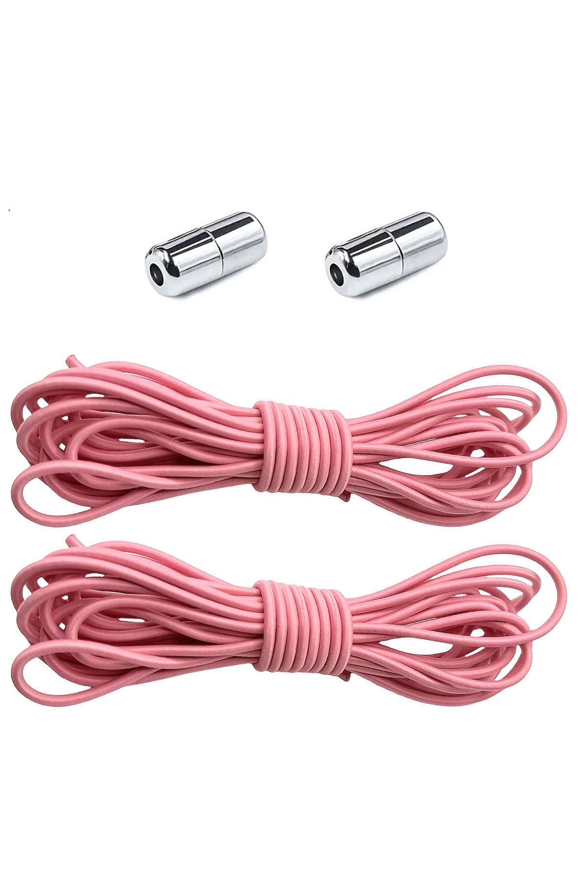 Ayarlanabilir 1 Çift Pembe Vidalı Kapsül Uçlu Yuvarlak Lastik Pratik Bağcık