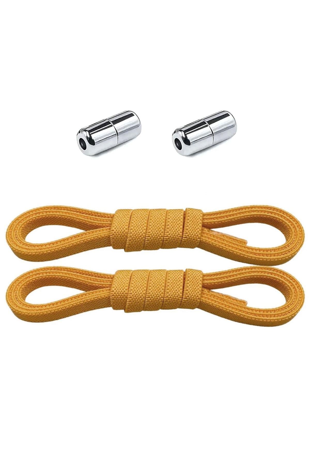 Ayarlanabilir 1 Çift Hardal Sarı Vidalı Kapsül Uçlu 6 MM Lastik Pratik Bağcık