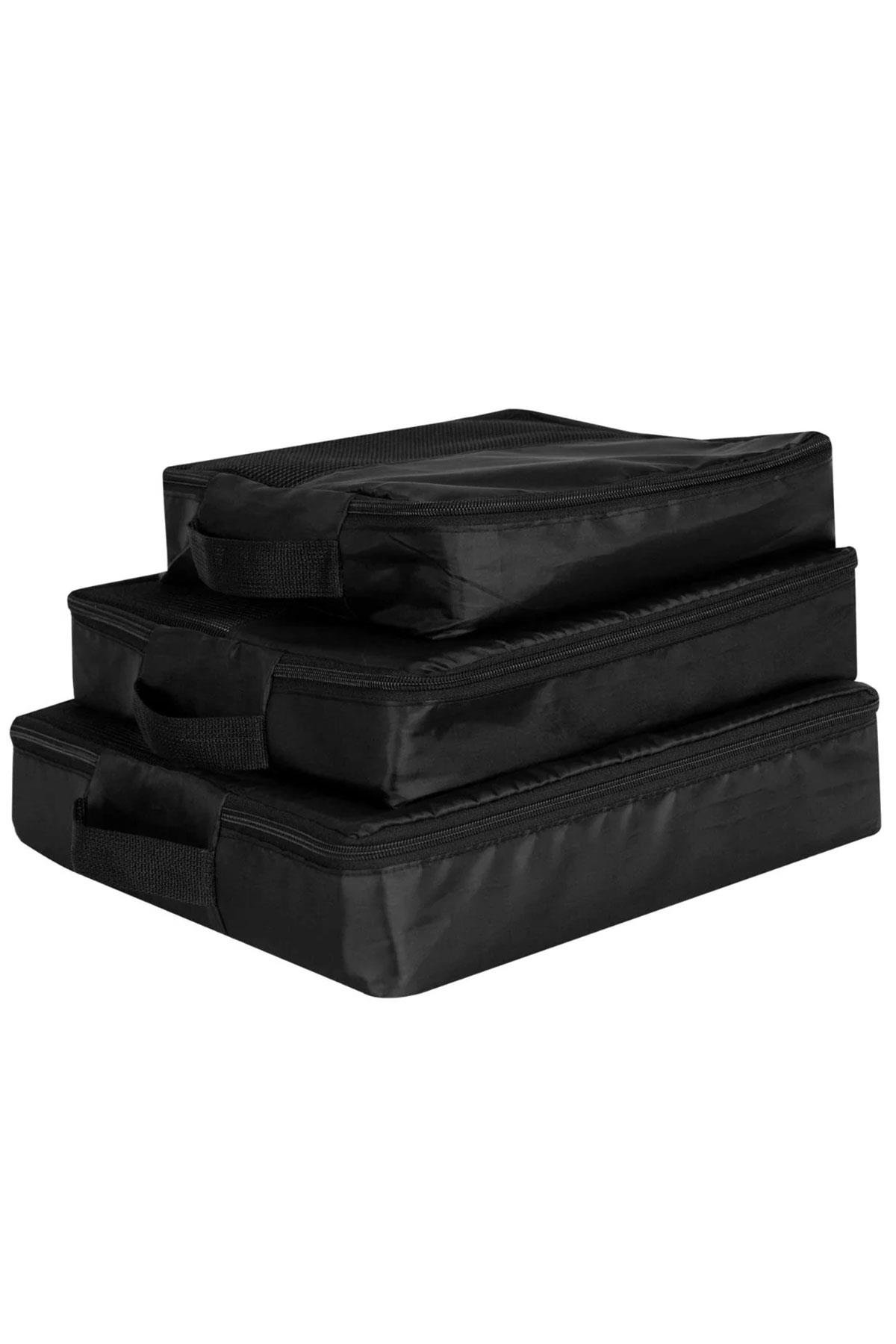 3'lü Siyah Valiz İçi Organizer Çanta Seti