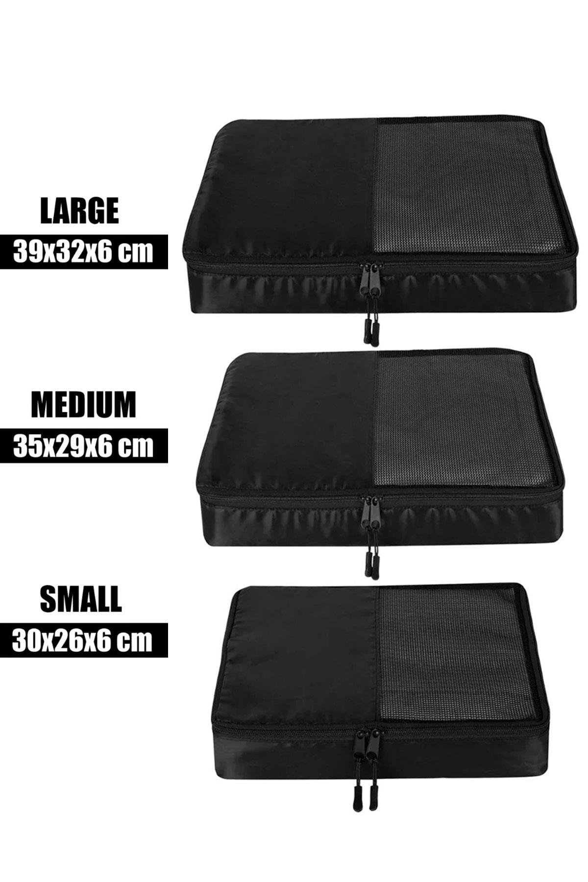 3'lü Siyah Valiz İçi Organizer Çanta Seti