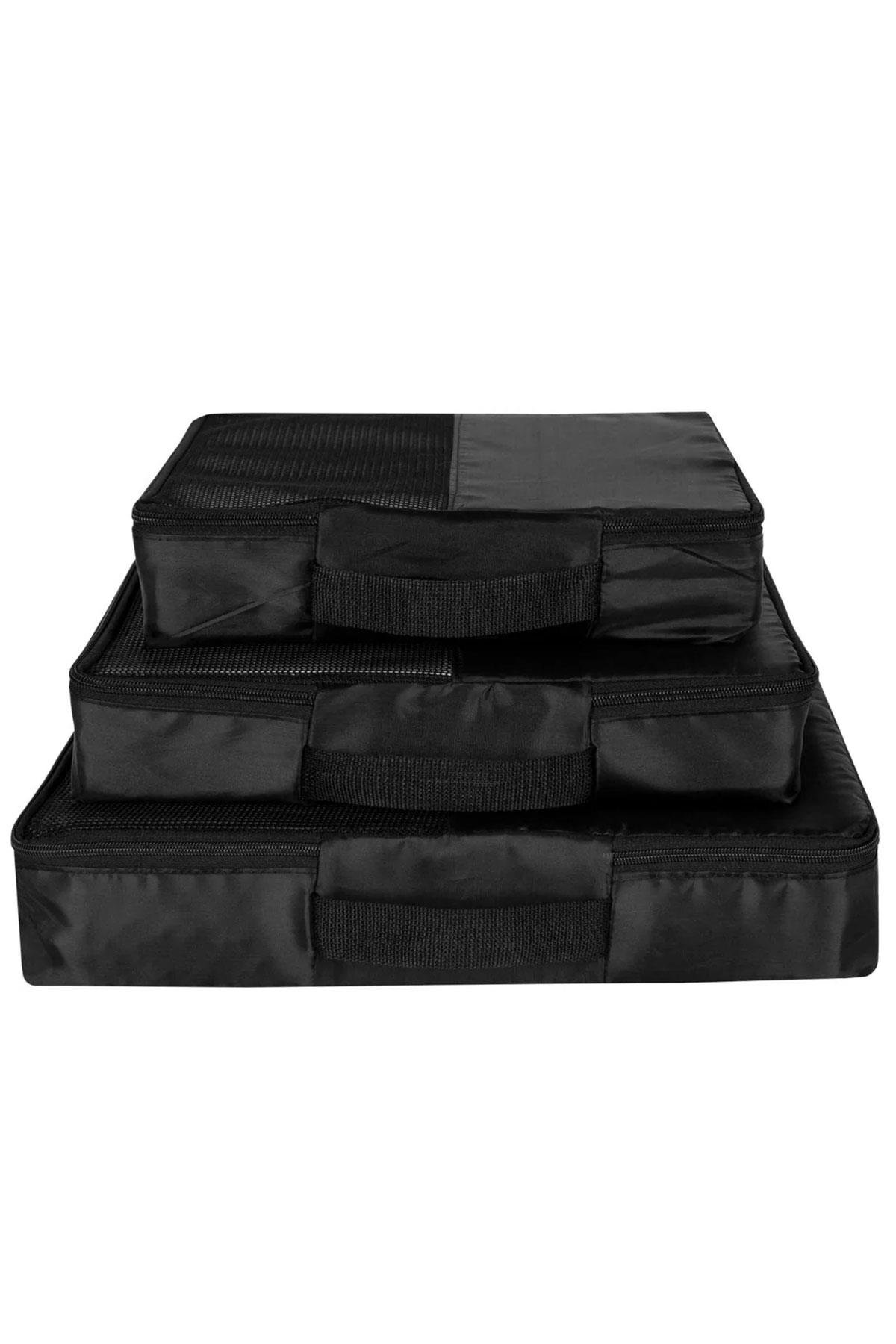 3'lü Siyah Valiz İçi Organizer Çanta Seti