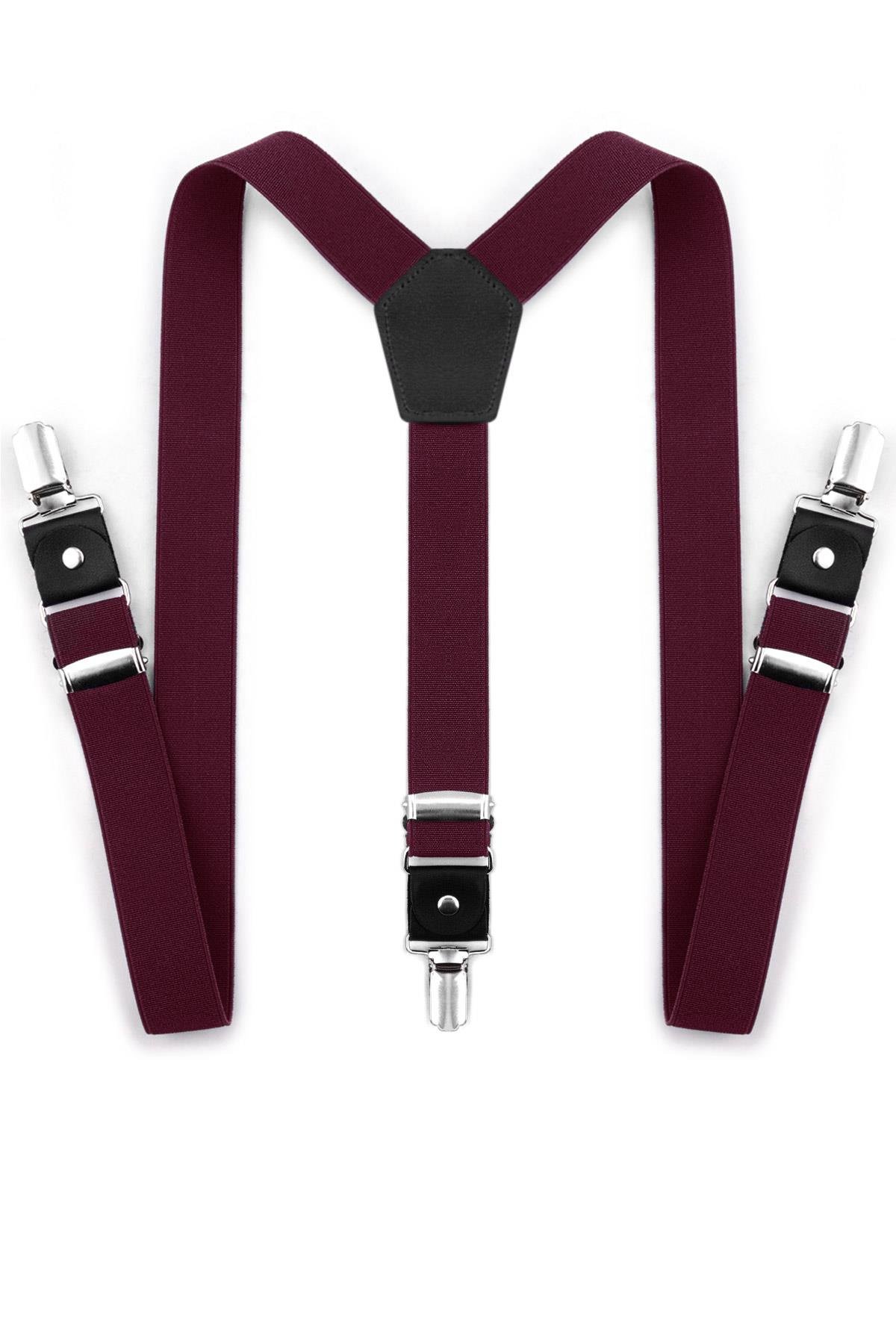 Ayarlanabilir Klipsli Bordo Çocuk Kemer Pantolon Askısı