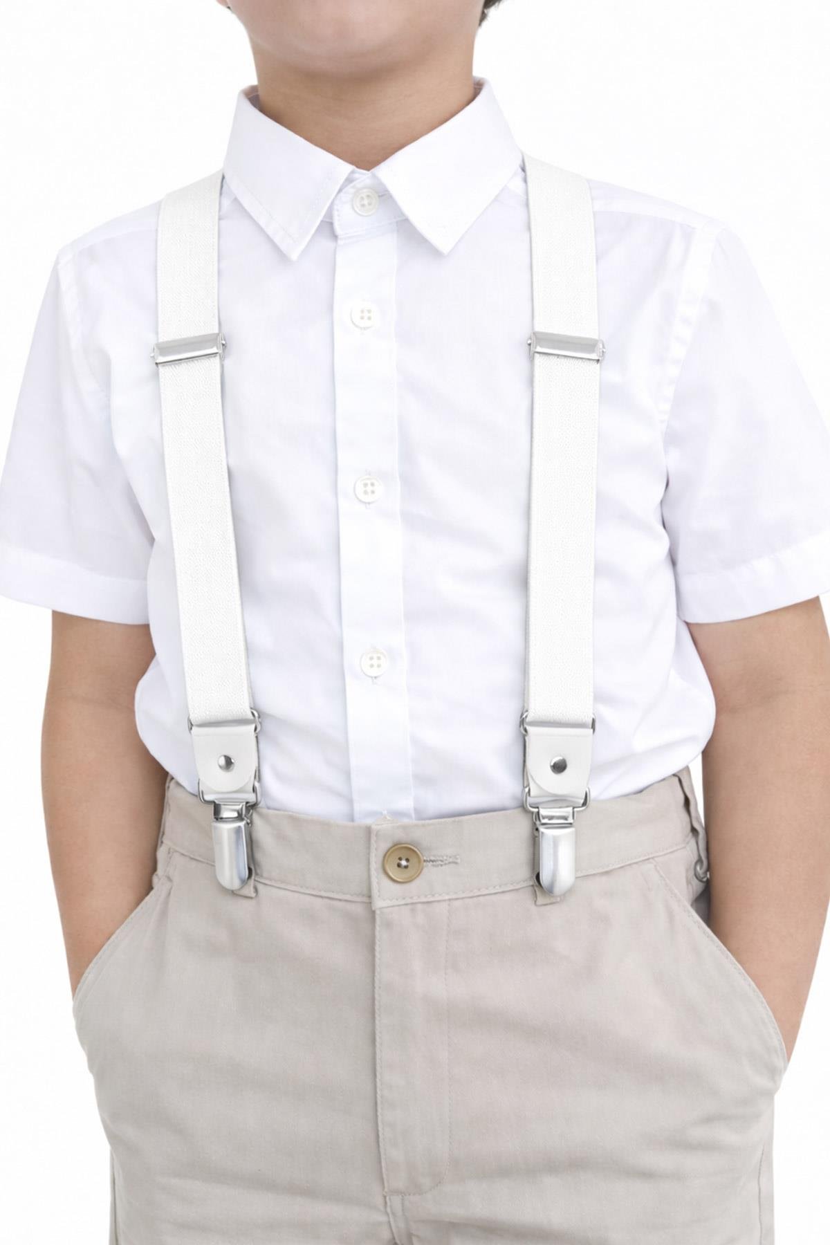 Ayarlanabilir Klipsli Beyaz Çocuk Kemer Pantolon Askısı