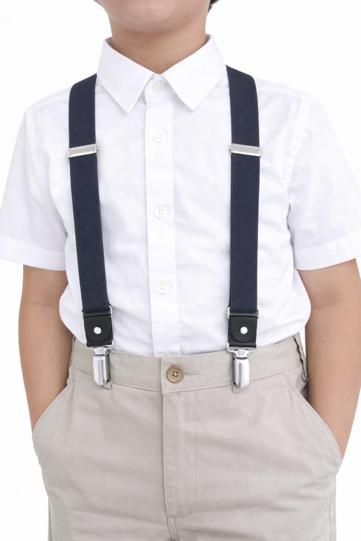 Ayarlanabilir Klipsli Gri Lacivert Çocuk Kemer Pantolon Askısı