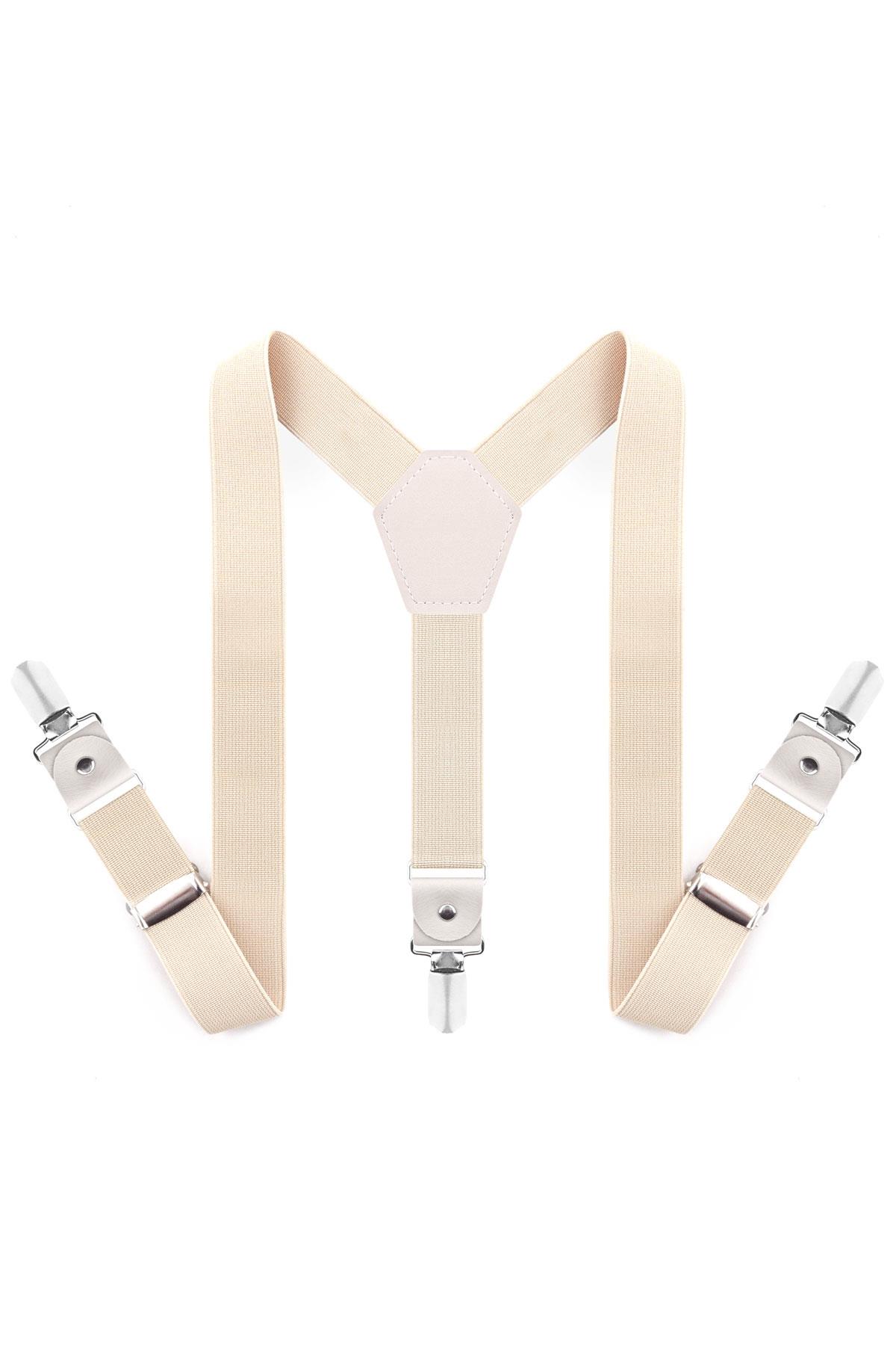 Ayarlanabilir Klipsli Krem Çocuk Kemer Pantolon Askısı