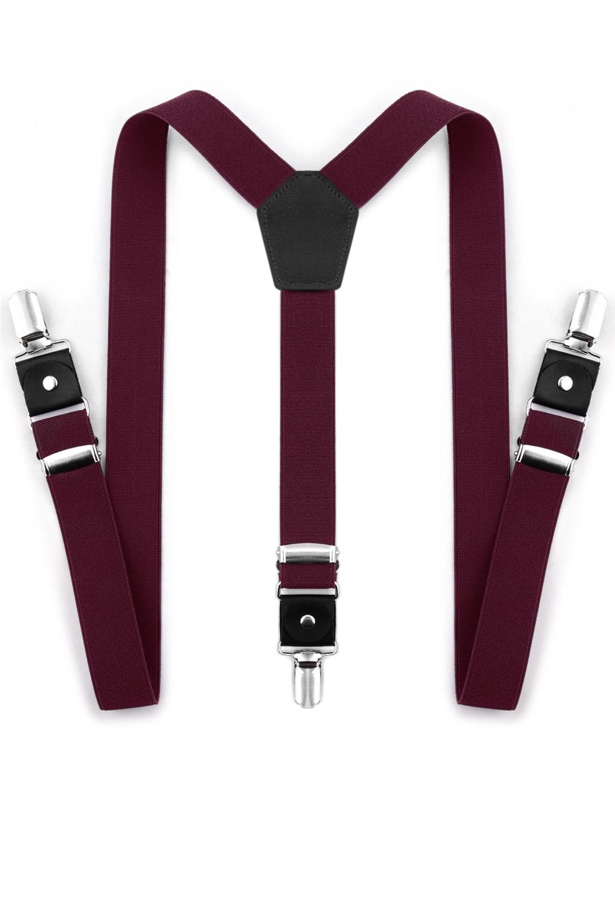 Ayarlanabilir Klipsli Bordo Çocuk Kemer Pantolon Askısı