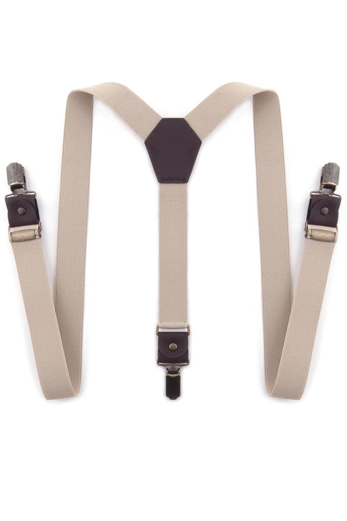 Ayarlanabilir Klipsli Bej Çocuk Kemer Pantolon Askısı