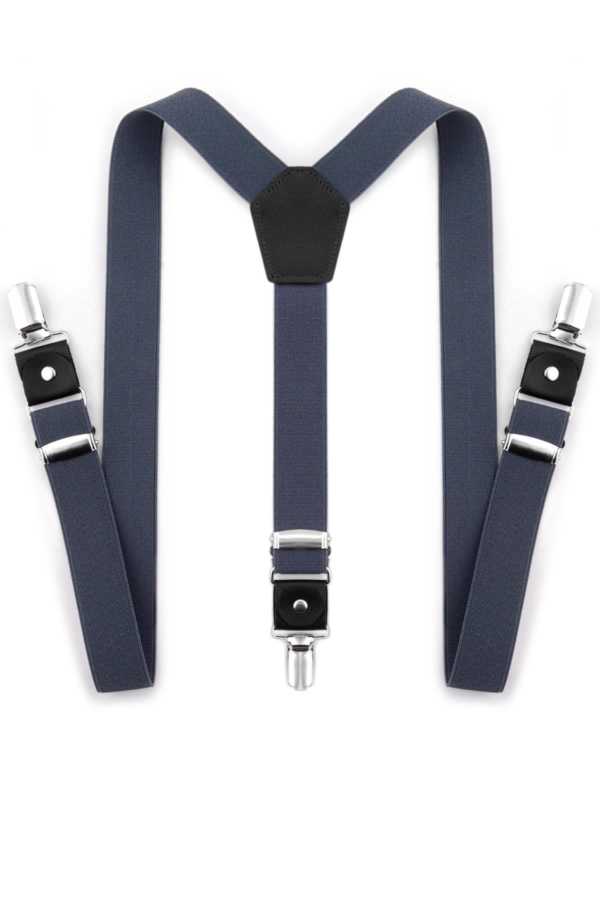 Ayarlanabilir Klipsli Gri Lacivert Çocuk Kemer Pantolon Askısı