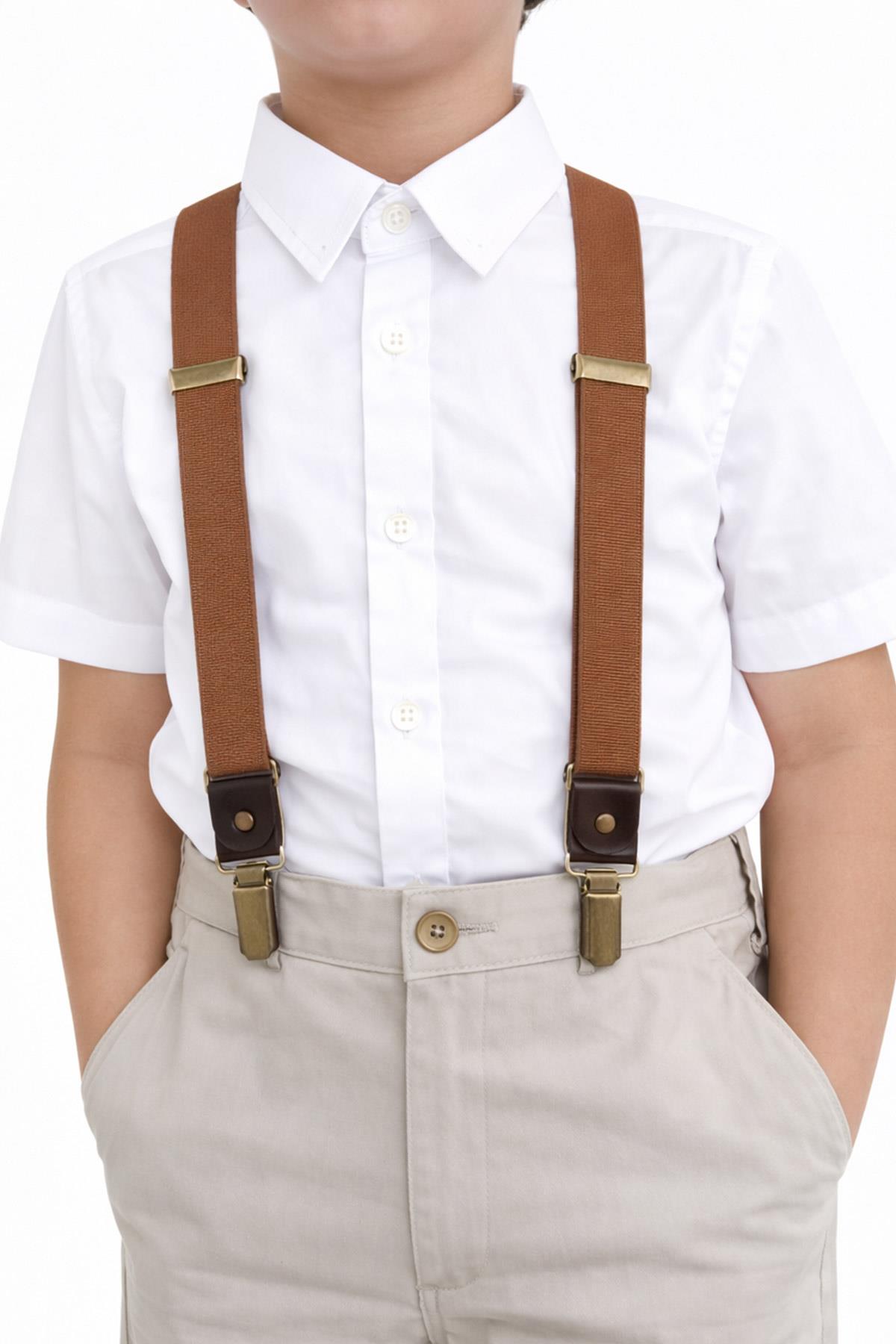 Ayarlanabilir Klipsli Taba Çocuk Kemer Pantolon Askısı