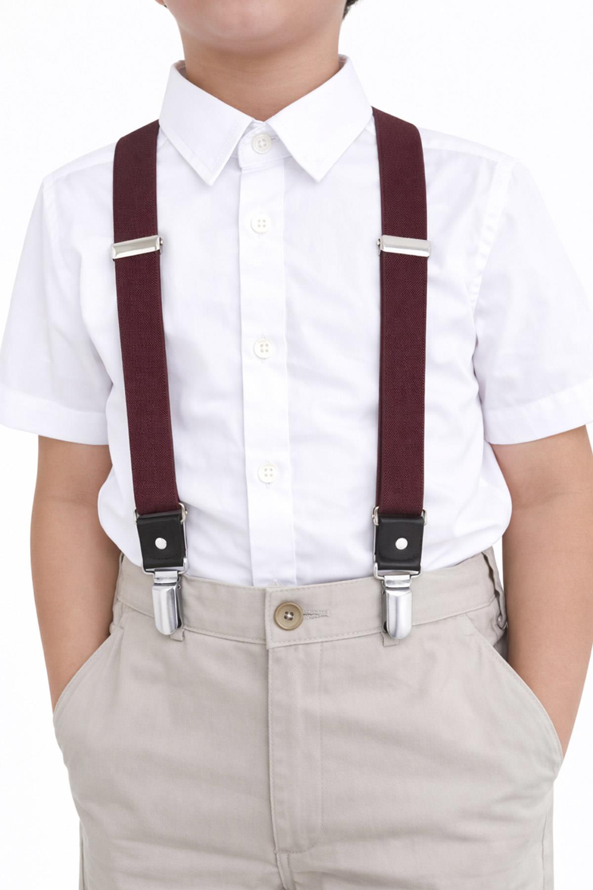 Ayarlanabilir Klipsli Bordo Çocuk Kemer Pantolon Askısı