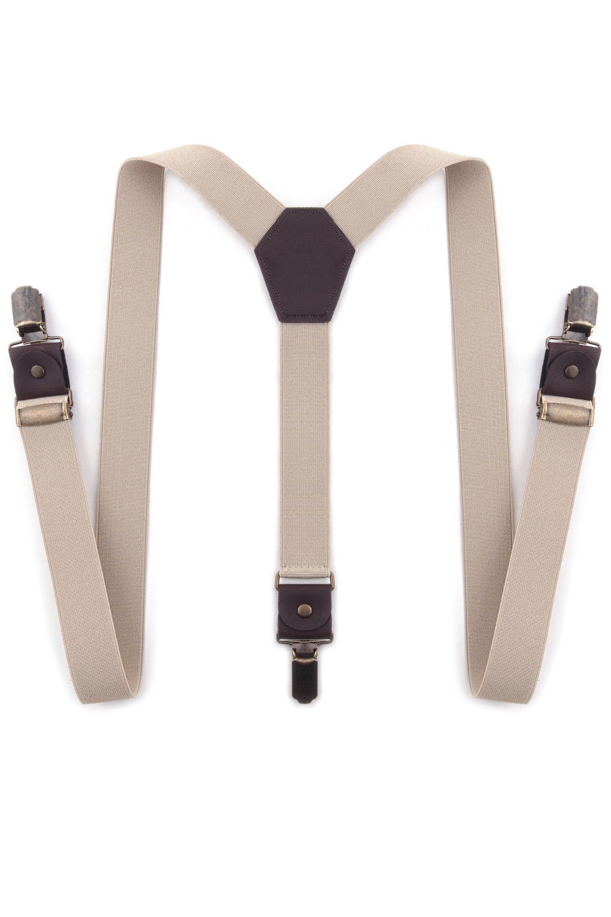 Ayarlanabilir Klipsli Bej Çocuk Kemer Pantolon Askısı