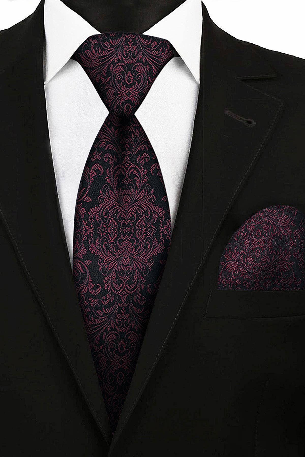 Bordo Jakarlı Ayarlanabilir Saten Çocuk Kravat ve Mendil Seti