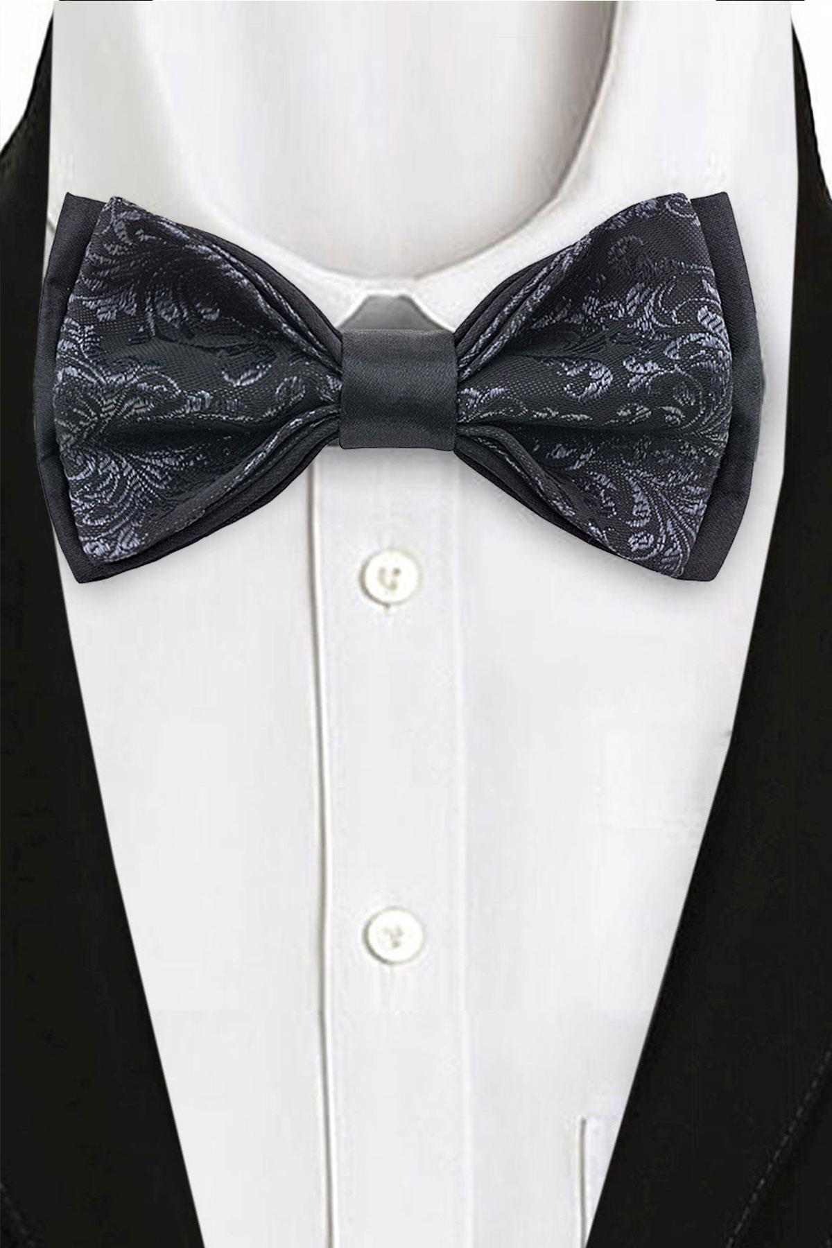 Siyah Jakarlı Ayarlanabilir Saten Çocuk ve Bebek Papyonu