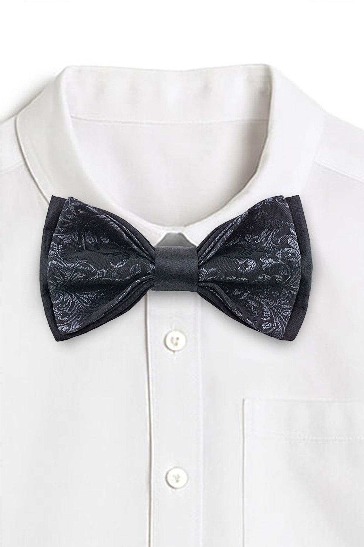 Siyah Jakarlı Ayarlanabilir Saten Çocuk ve Bebek Papyonu