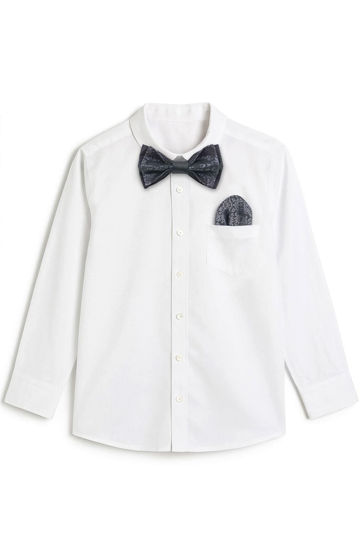 Siyah Jakarlı Ayarlanabilir Saten Çocuk Papyon ve Mendil Seti