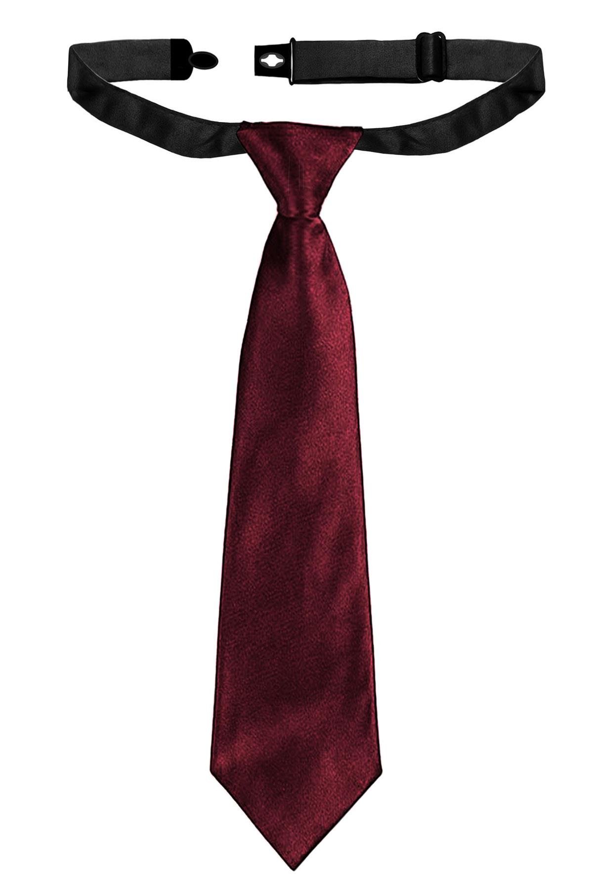 Bordo Ayarlanabilir Saten Kravat ve Mendil Seti