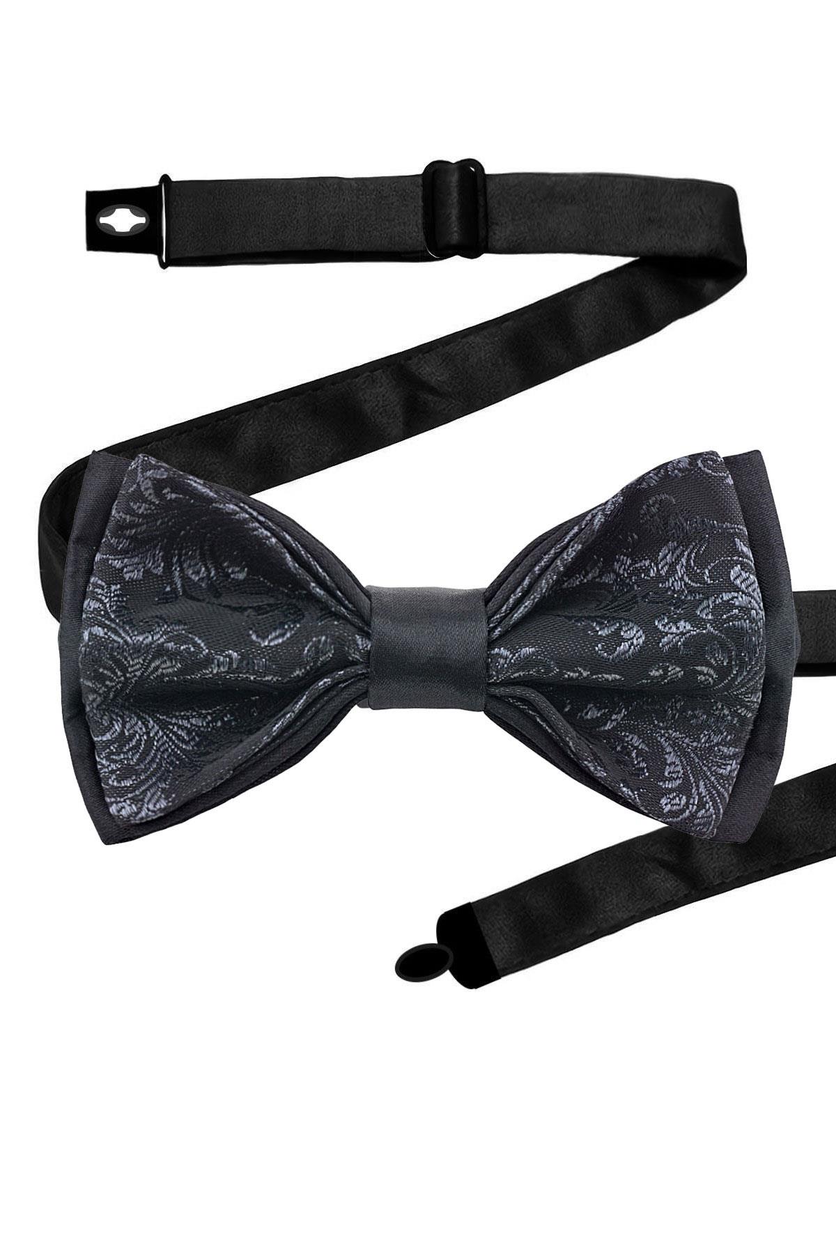 Siyah Jakarlı Ayarlanabilir Saten Çocuk ve Bebek Papyonu