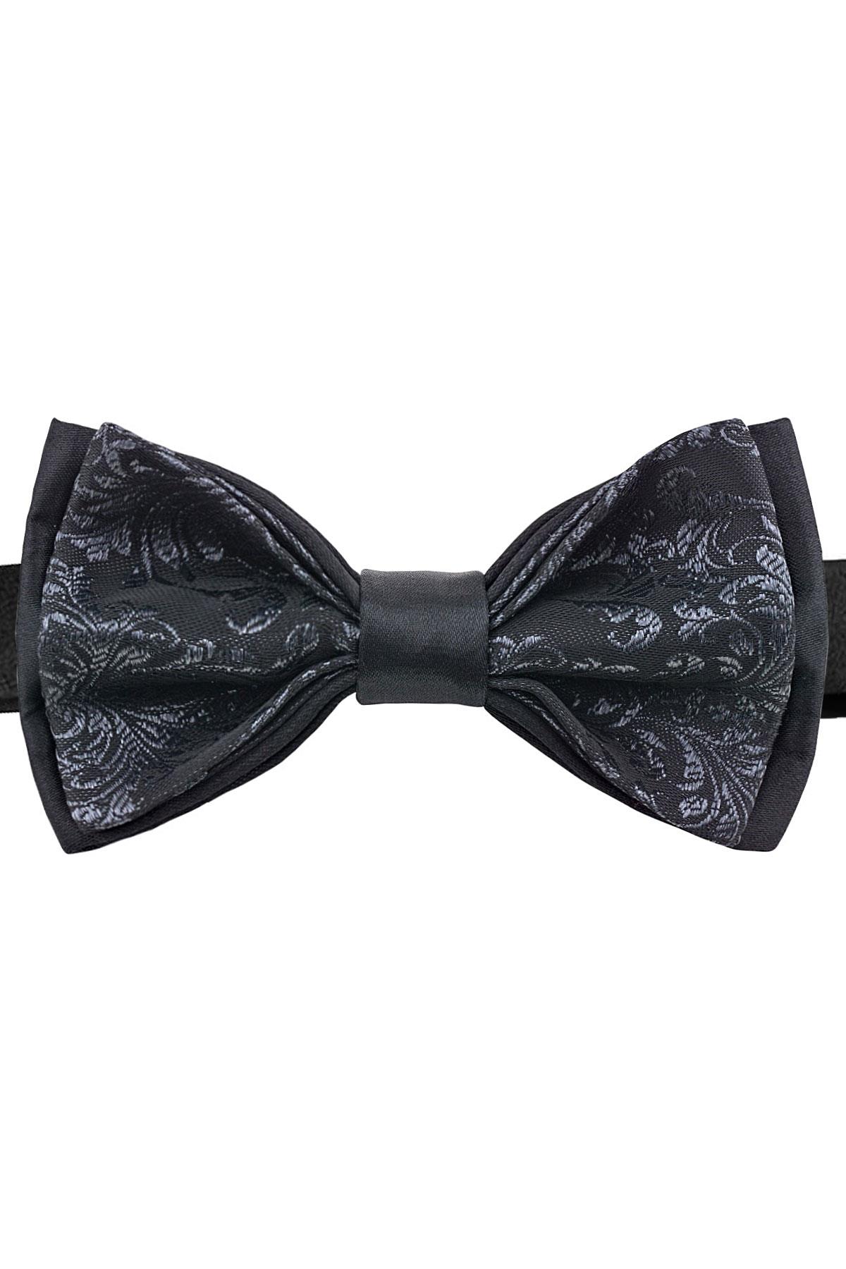 Siyah Jakarlı Ayarlanabilir Saten Çocuk Papyon ve Mendil Seti