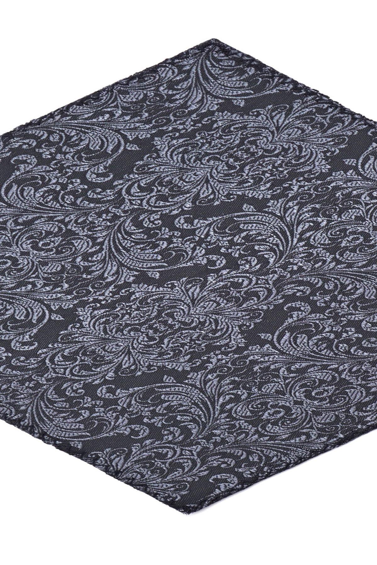 Siyah Jakarlı Ayarlanabilir Saten Çocuk Kravat ve Mendil Seti