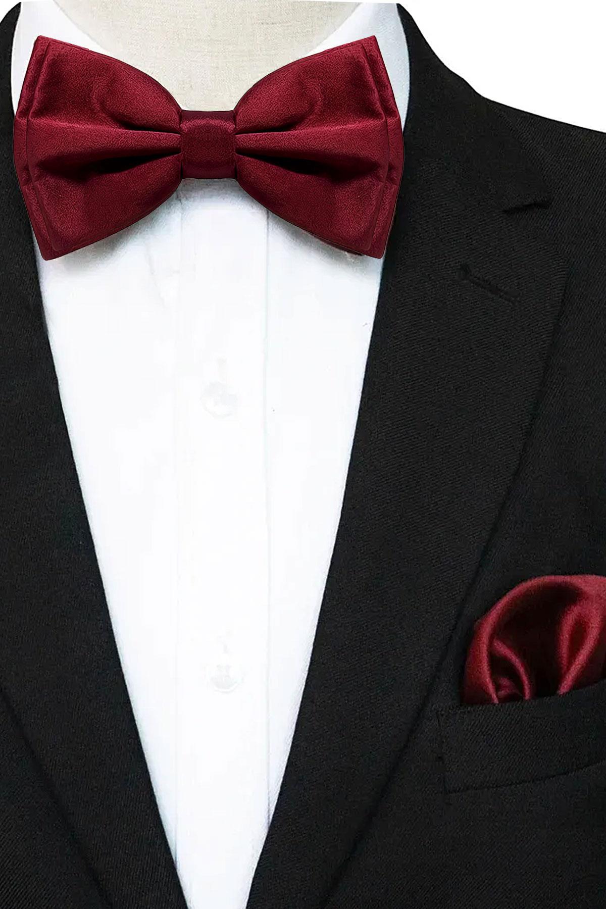 Bordo Ayarlanabilir Saten Çocuk Papyon ve Mendil Seti