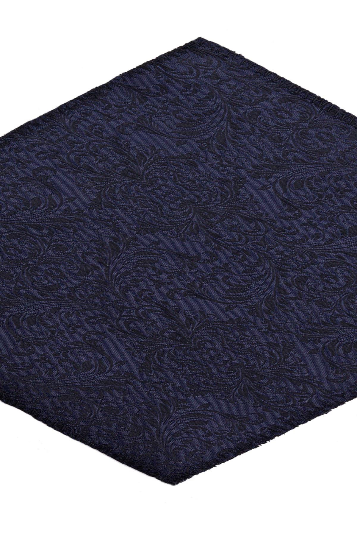 Lacivert Jakarlı Ayarlanabilir Saten Çocuk Papyon ve Mendil Seti