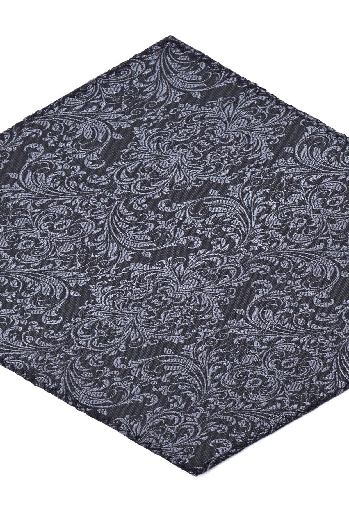 Siyah Jakarlı Ayarlanabilir Saten Çocuk Papyon ve Mendil Seti