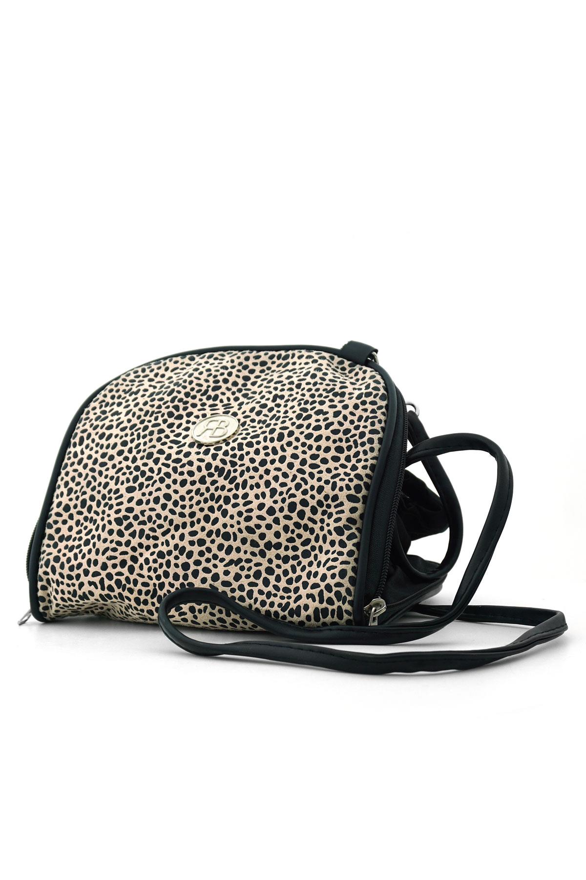 Krem Siyah Benekli Çift Ebat Portatif Alışveriş Çantası