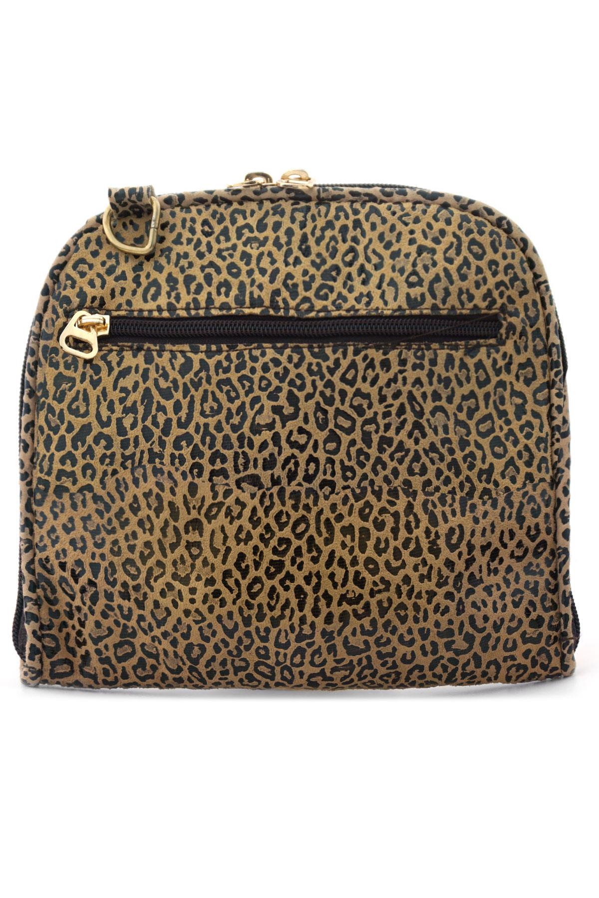 Kahverengi Leopar Desenli Çift Ebat Portatif Alışveriş Çantası