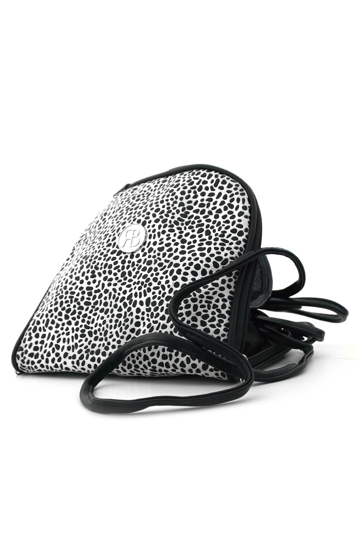 Beyaz Siyah Benekli Çift Ebat Portatif Alışveriş Çantası