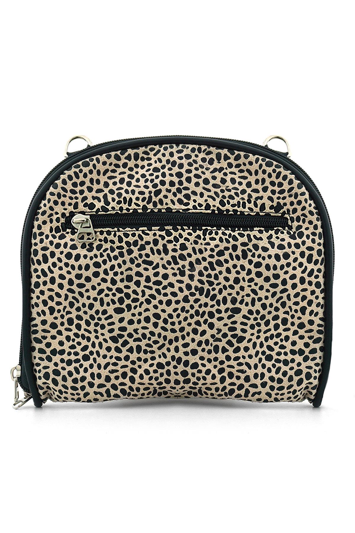 Krem Siyah Benekli Çift Ebat Portatif Alışveriş Çantası