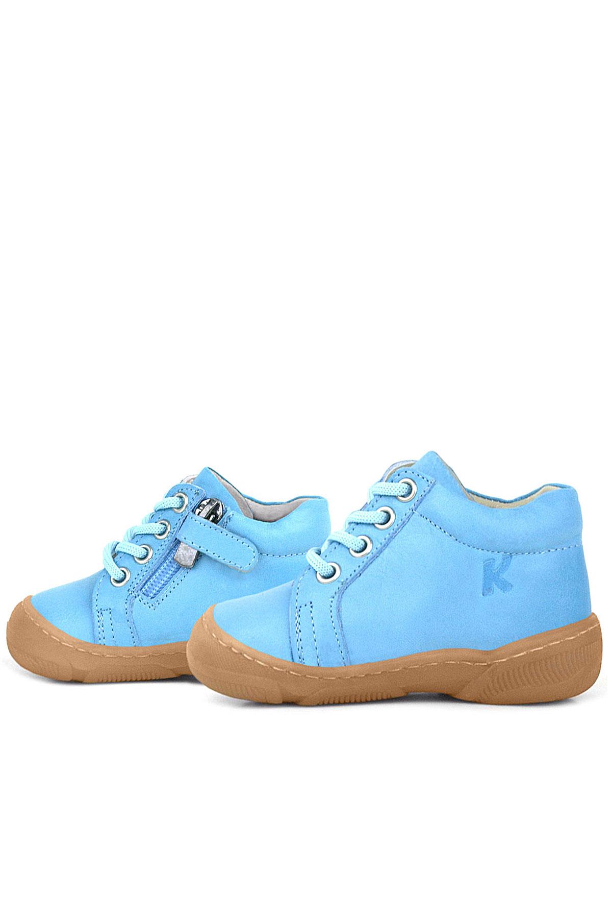 Anatomik Yumuşak Hakiki Deri Fermuarlı Mavi Bebek Bot Ayakkabı