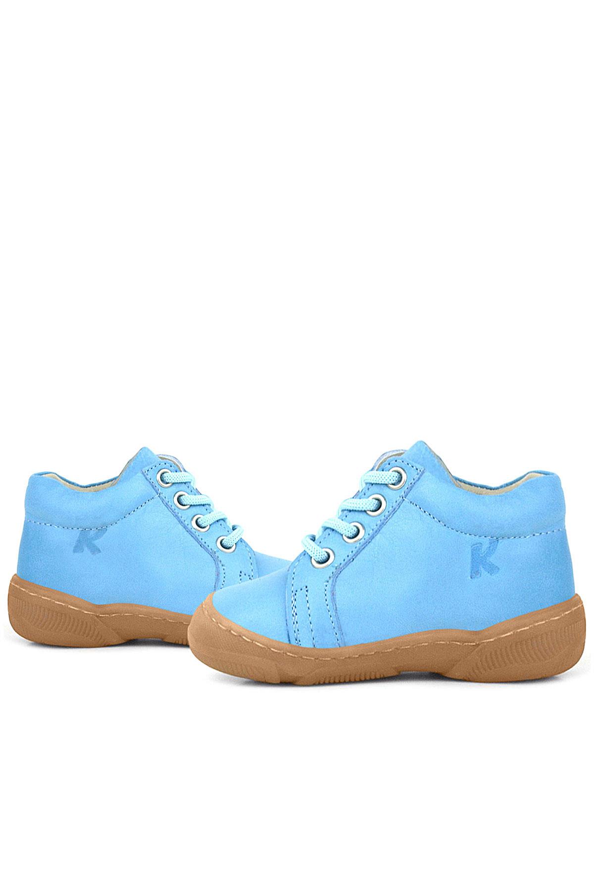 Anatomik Yumuşak Hakiki Deri Fermuarlı Mavi Bebek Bot Ayakkabı