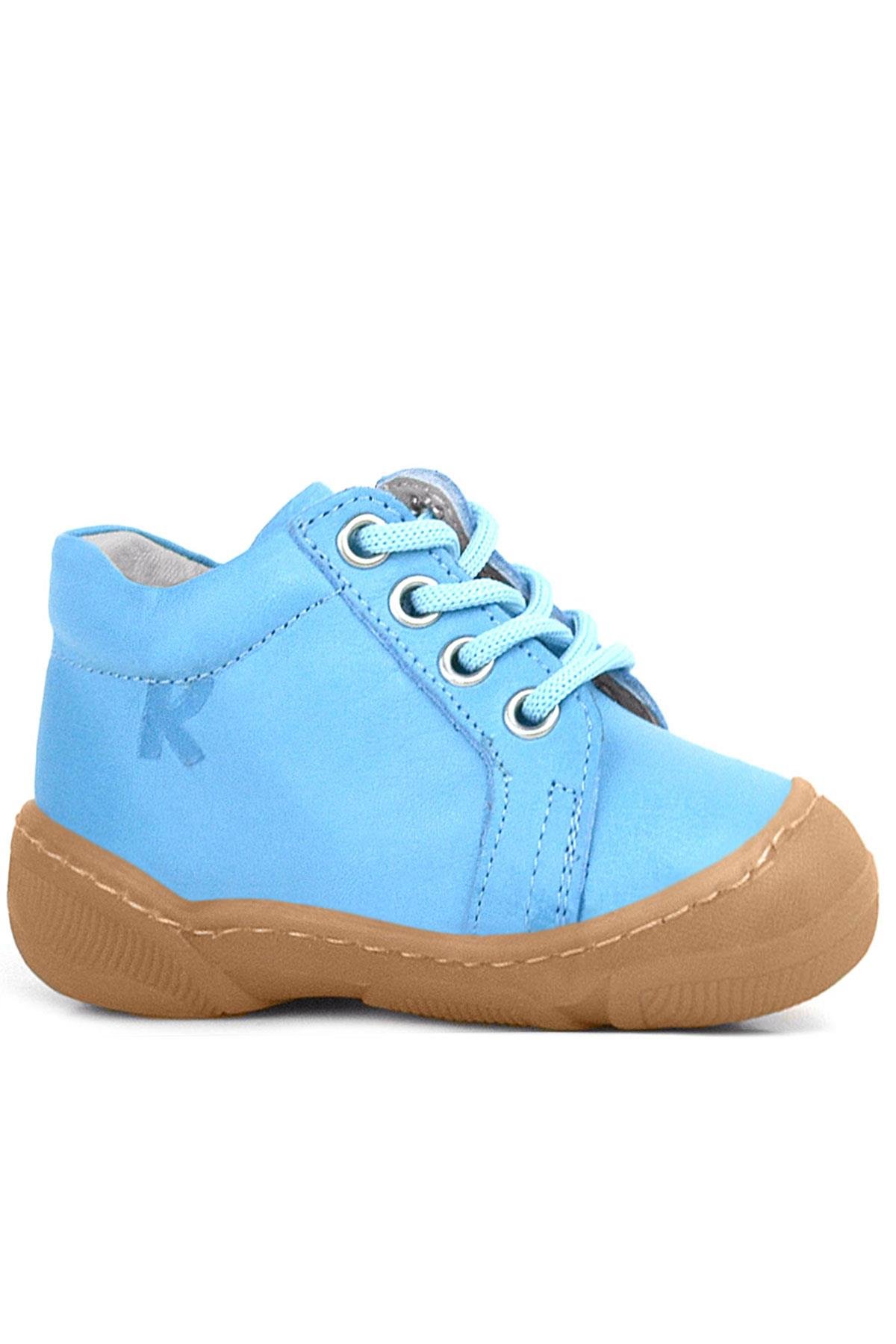 Anatomik Yumuşak Hakiki Deri Fermuarlı Mavi Bebek Bot Ayakkabı