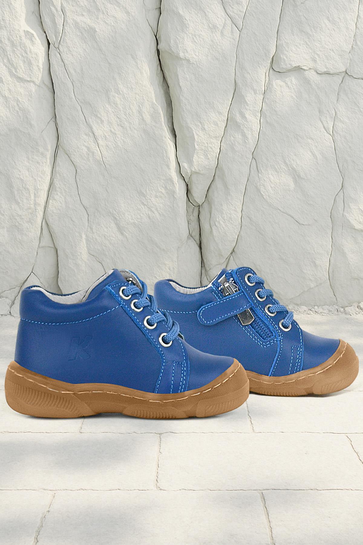 Soft Genuine Leather Zippered Dark Blue Baby Boots
