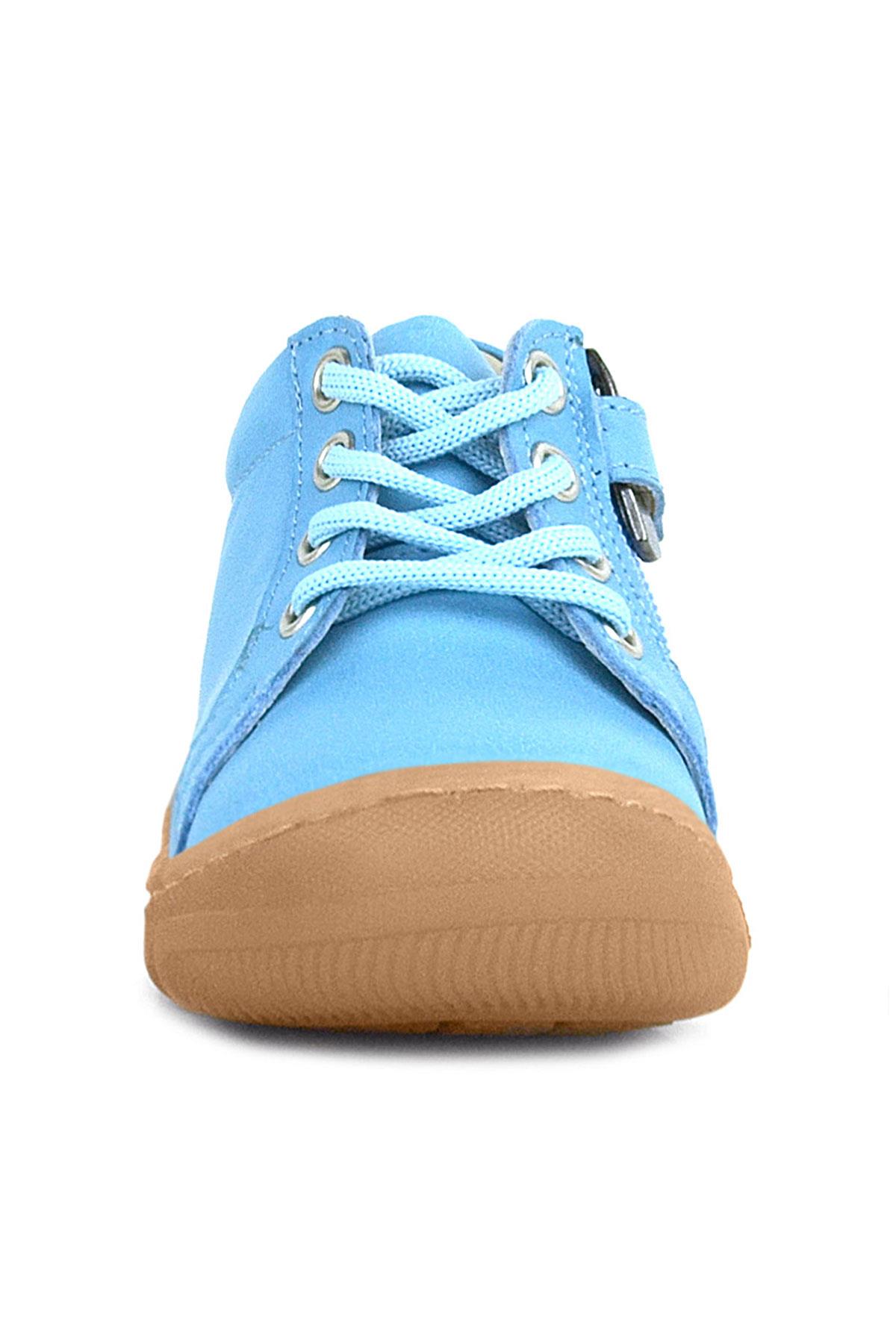 Anatomik Yumuşak Hakiki Deri Fermuarlı Mavi Bebek Bot Ayakkabı