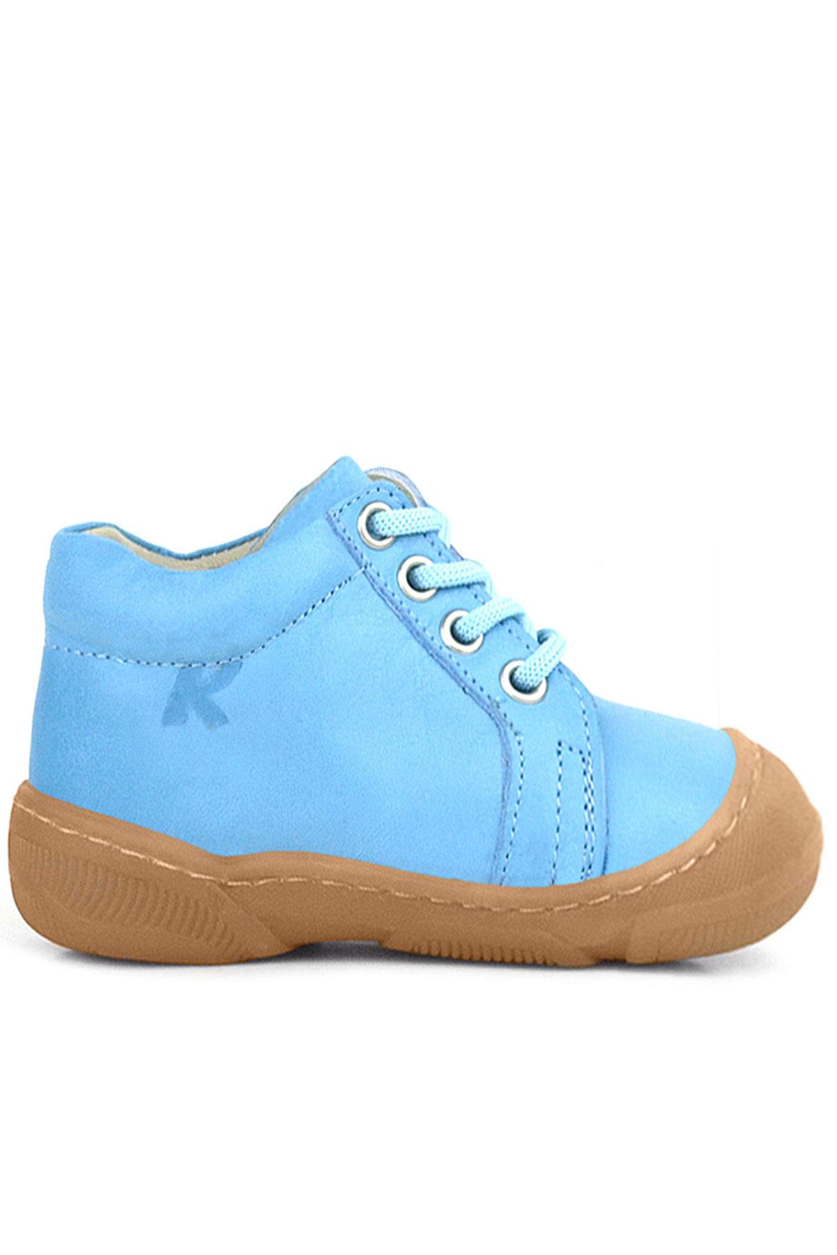 Anatomik Yumuşak Hakiki Deri Fermuarlı Mavi Bebek Bot Ayakkabı