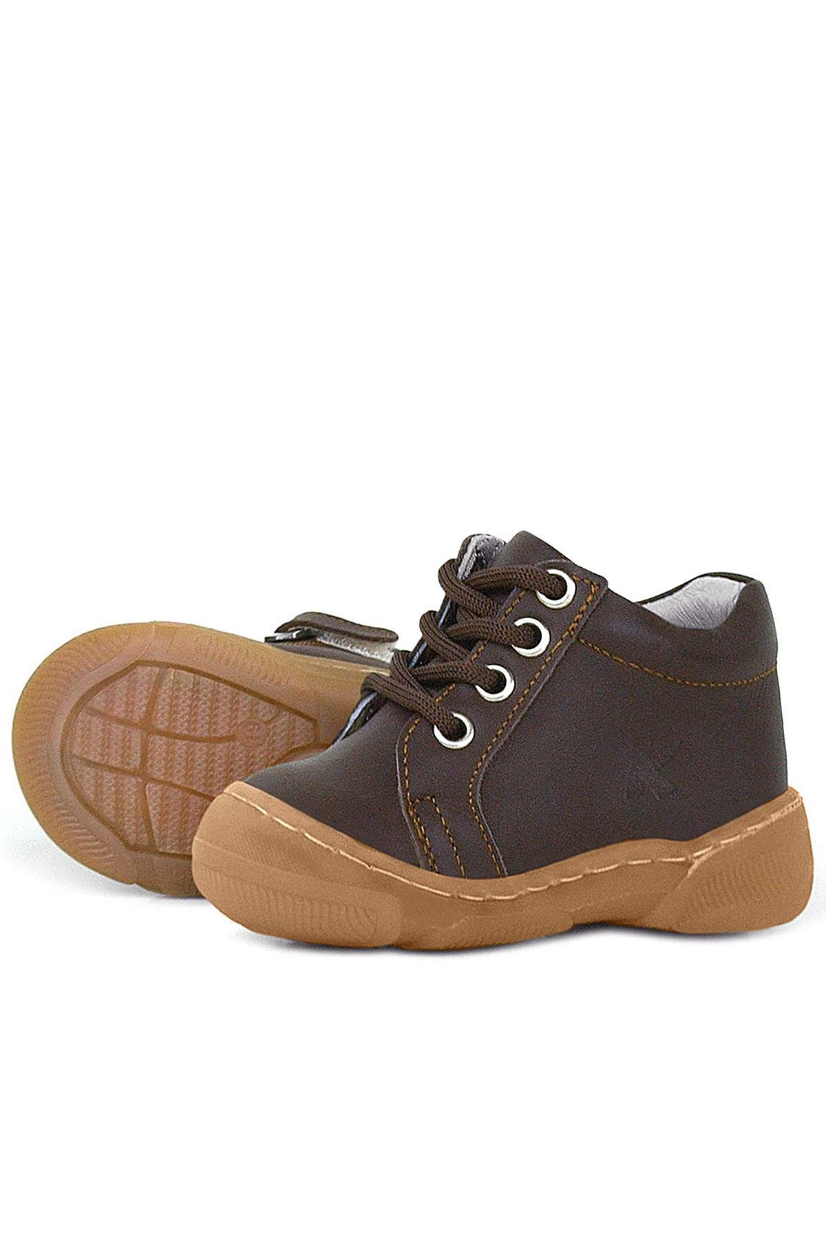 Anatomik Yumuşak Hakiki Deri Fermuarlı Kahve Bebek Bot Ayakkabı