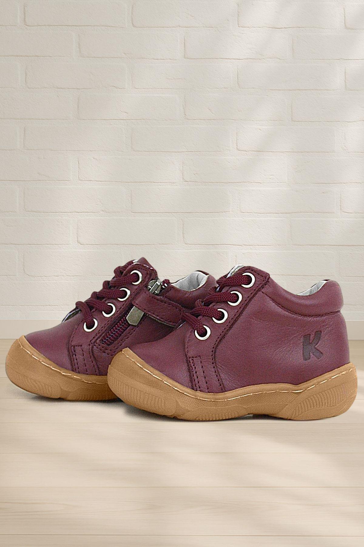 Soft Genuine Leather Zippered Claret Red Baby Boots