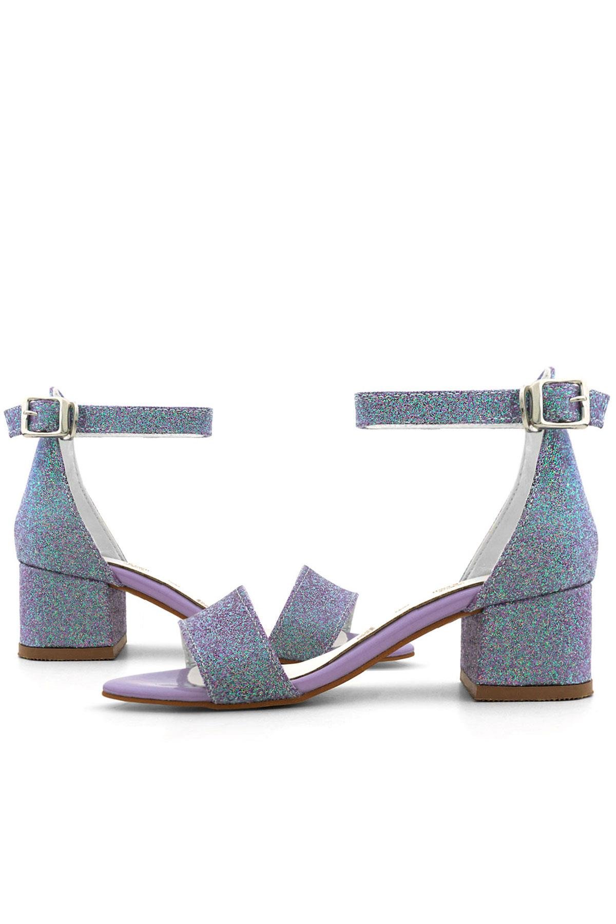 Lilo Simli Mor Tek Bantlı Kız Çocuk Topuklu Abiye Ayakkabı