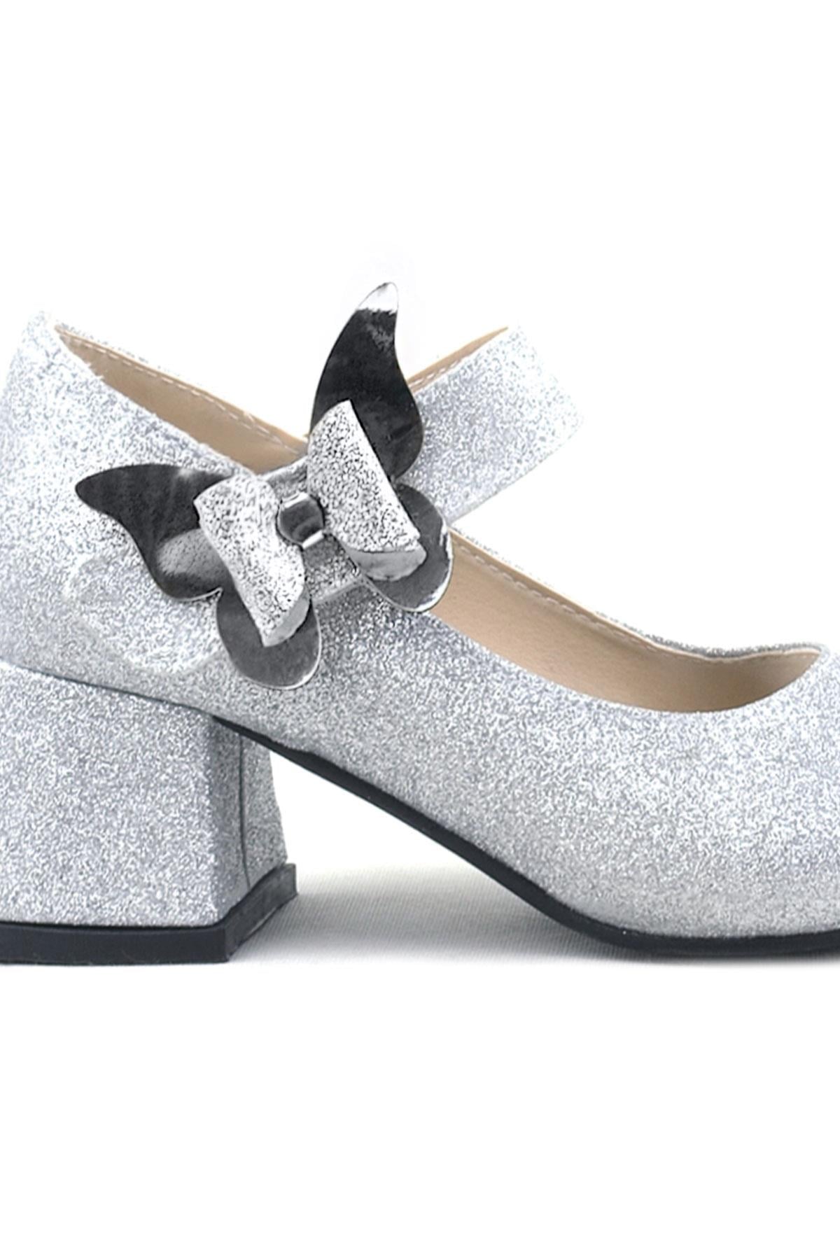 Winx Silvery Shiny Butterfly Kids Girls Heeled Shoes