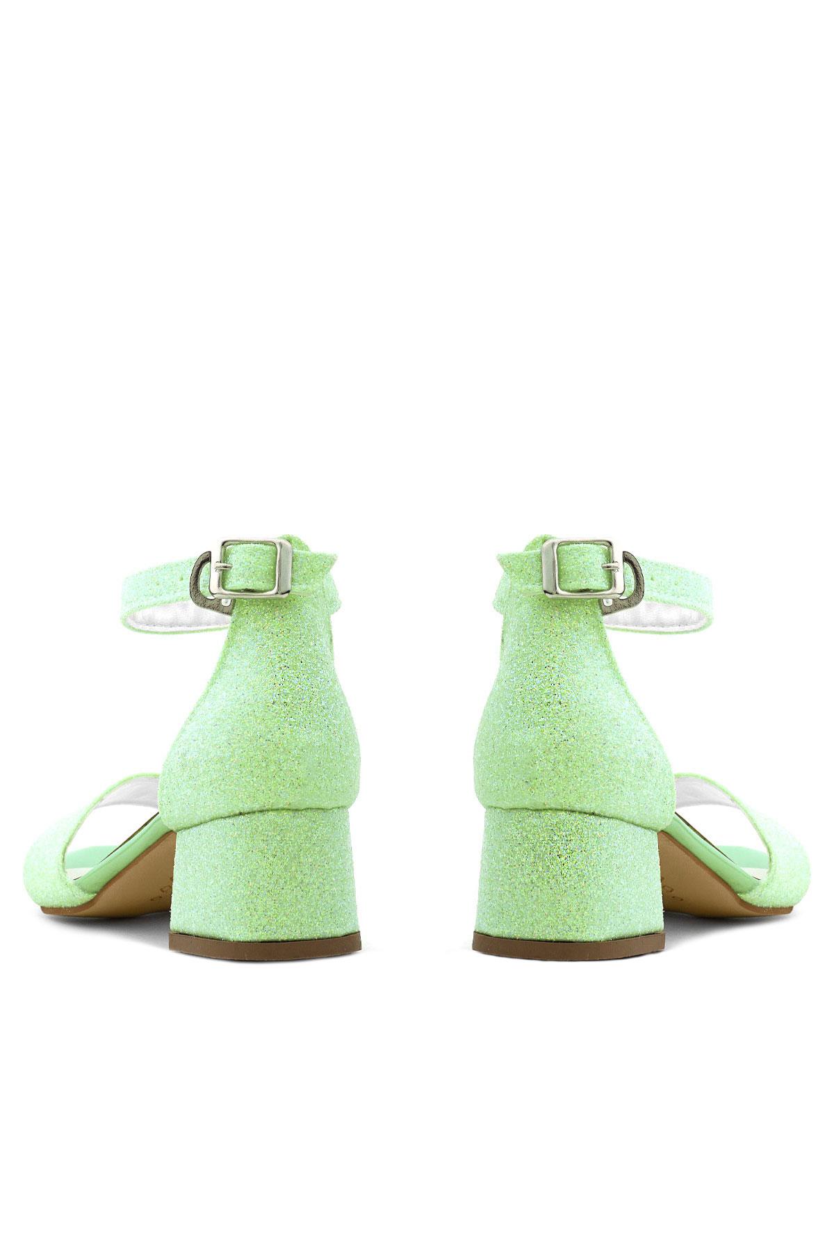 Lilo Simli Yeşil Tek Bantlı Kız Çocuk Topuklu Abiye Ayakkabı