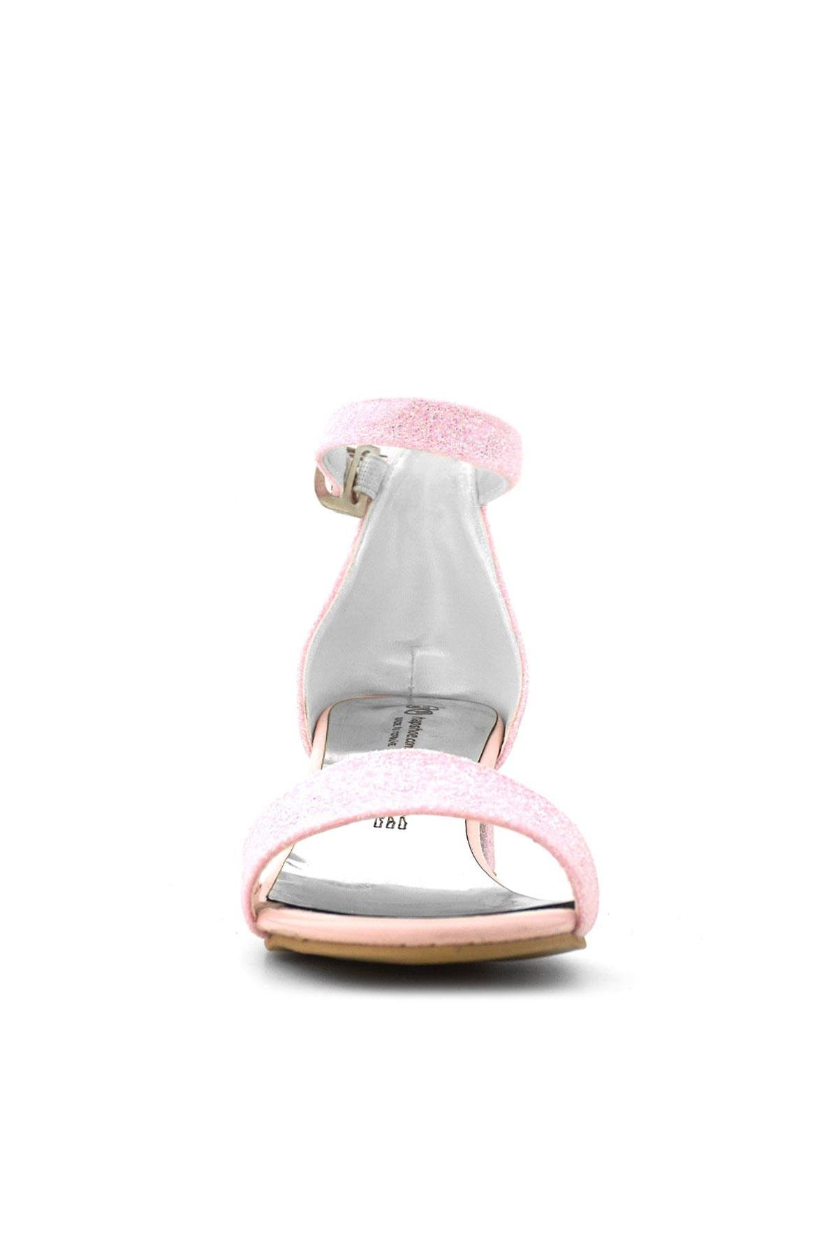 Lilo Simli Pembe Tek Bantlı Kız Çocuk Topuklu Abiye Ayakkabı