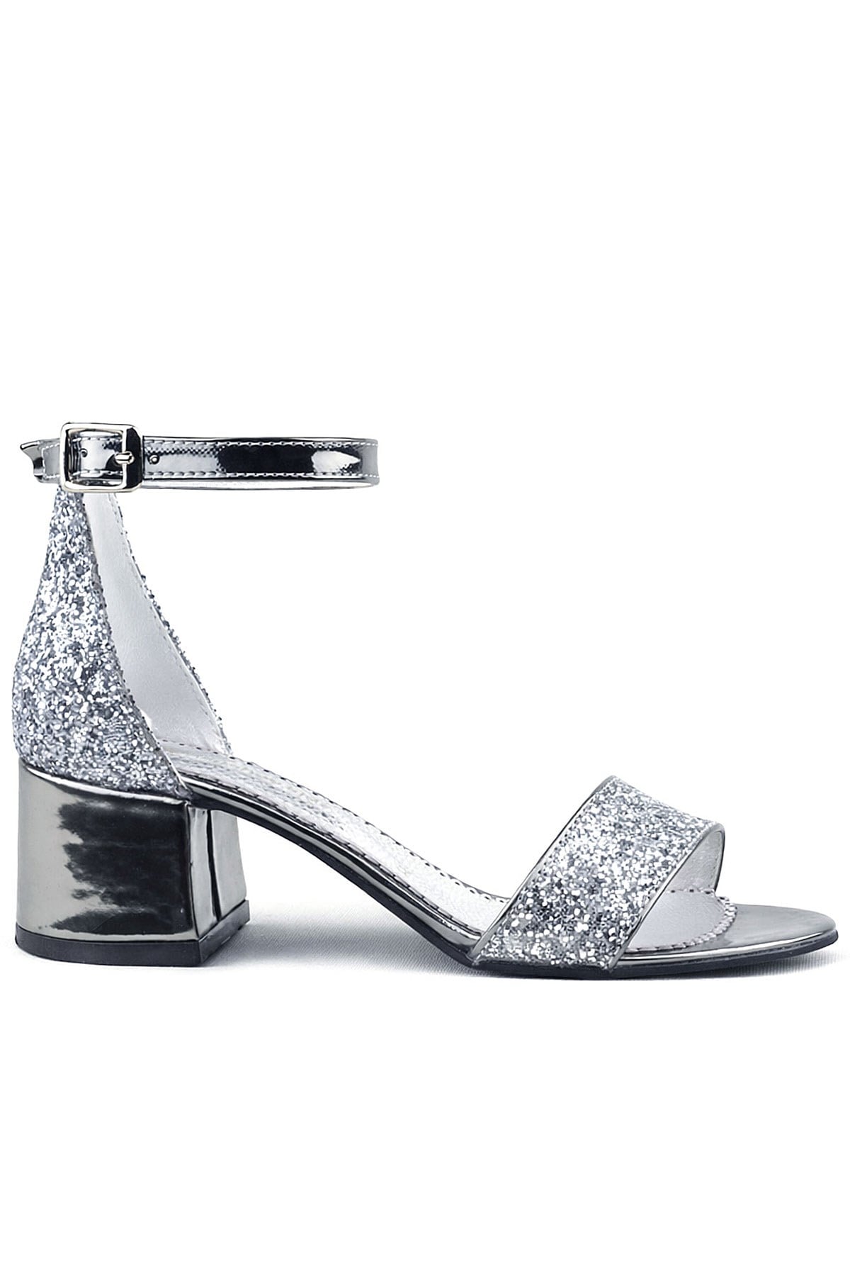 Platinum Sparkle Girls Thick Heels Evening Shoes