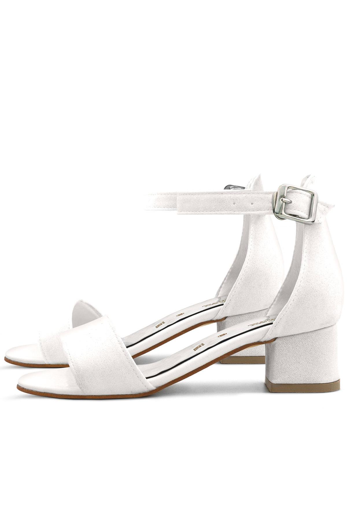 Lilo Simli Beyaz Tek Bantlı Kız Çocuk Topuklu Abiye Ayakkabı