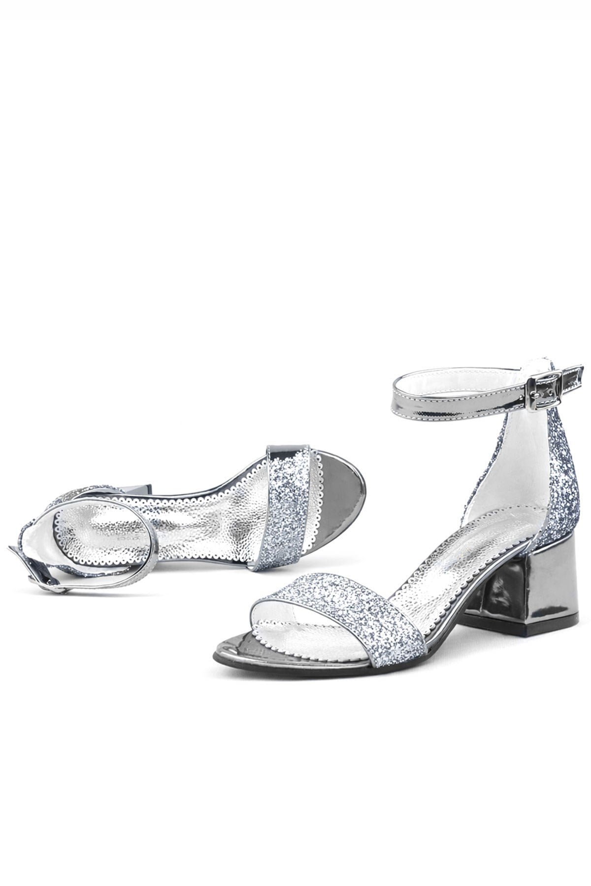 Platinum Sparkle Girls Thick Heels Evening Shoes